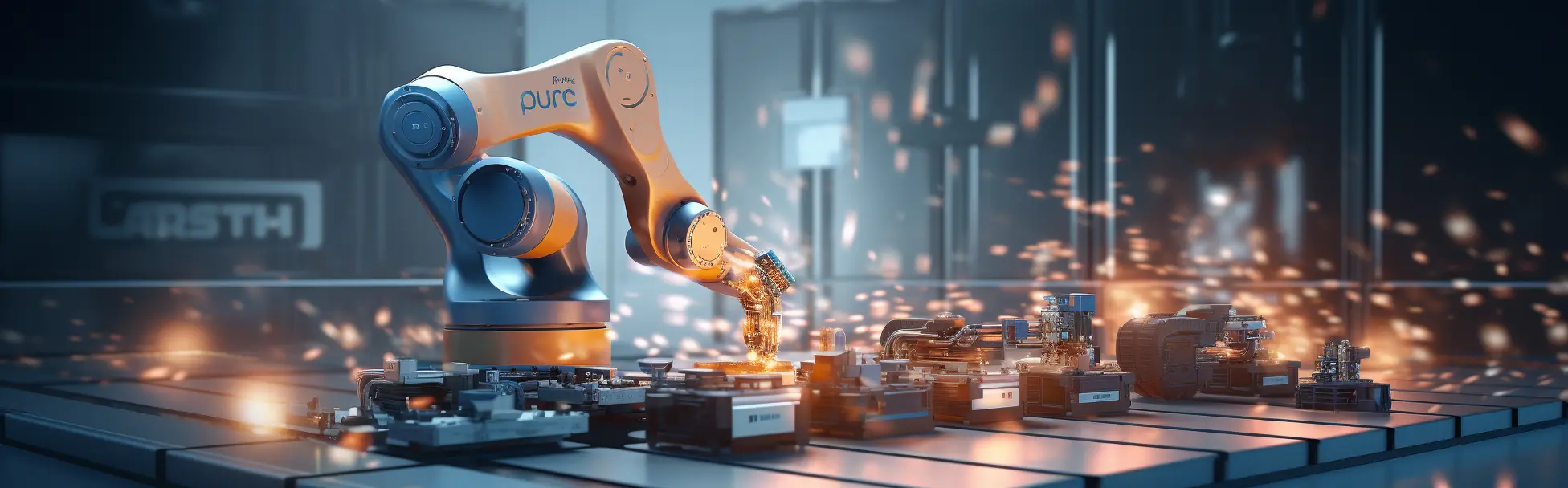 An industrial robotic arm performing a task on an assembly line